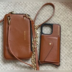 Bandolier Brown Leather Phone Case and Crossbody Set